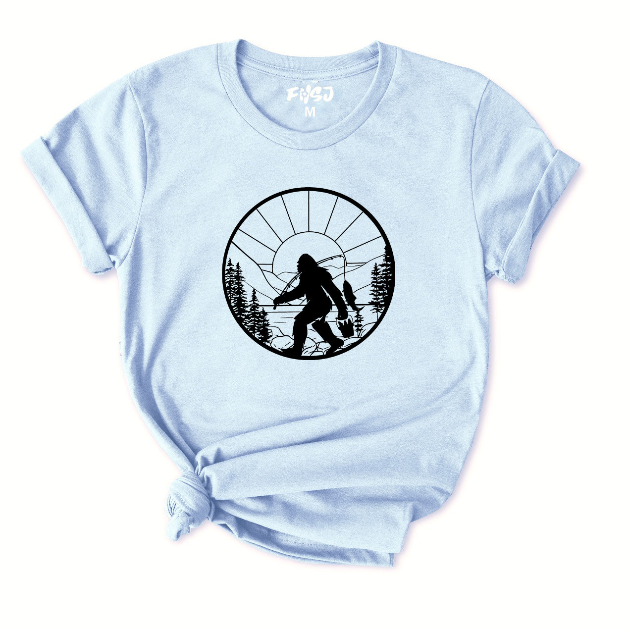 Funny Bigfoot Fishing T-Shirt for Women