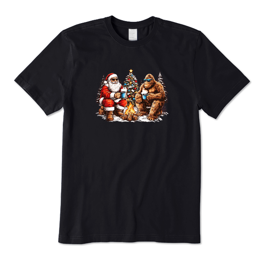 Santa And Bigfoot Camping Christmas T-Shirt
