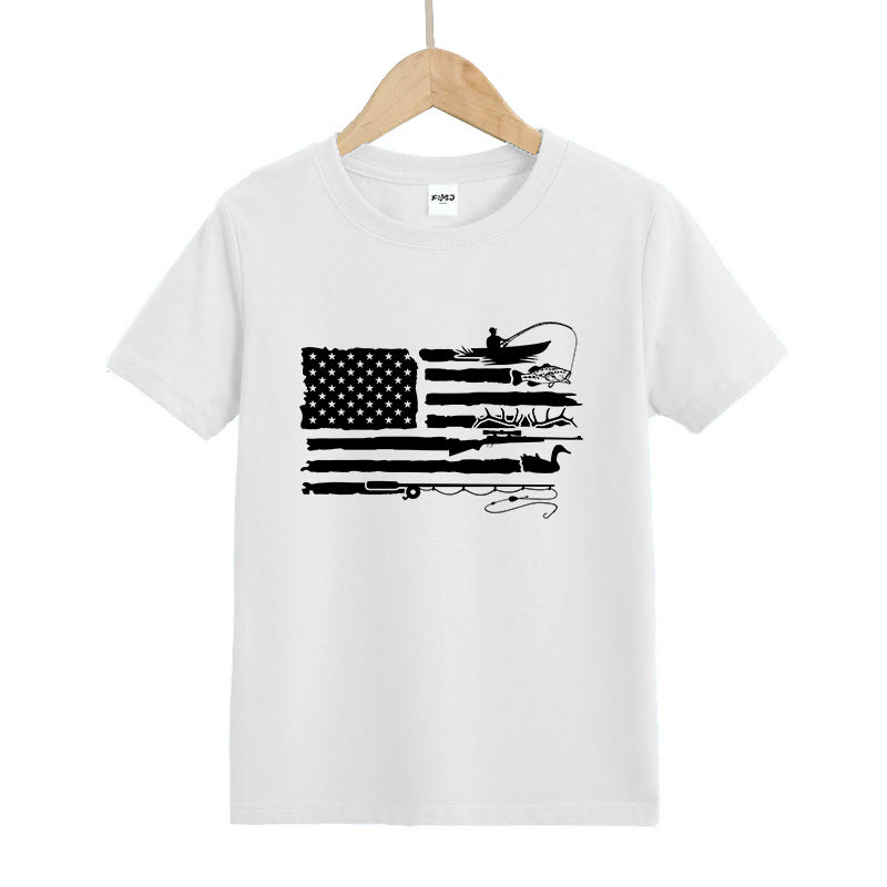 Fishing and Hunting American Flag Kid's T-Shirts