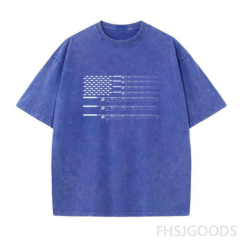 Fly Fishing Rod American Flag Unisex Distressed T-Shirt