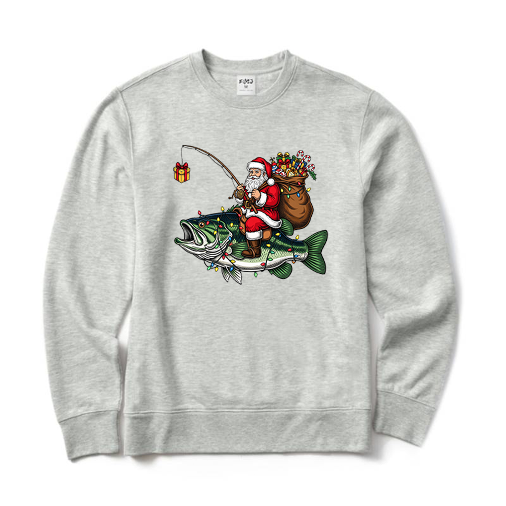 Funny Fisherman Christmas Santa Bass Fishing Crewneck Sweatshirt