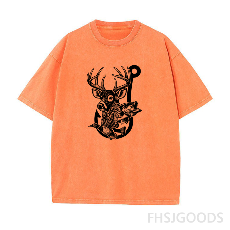 Deer Duck Fish Hook Unisex Distressed T-Shirt