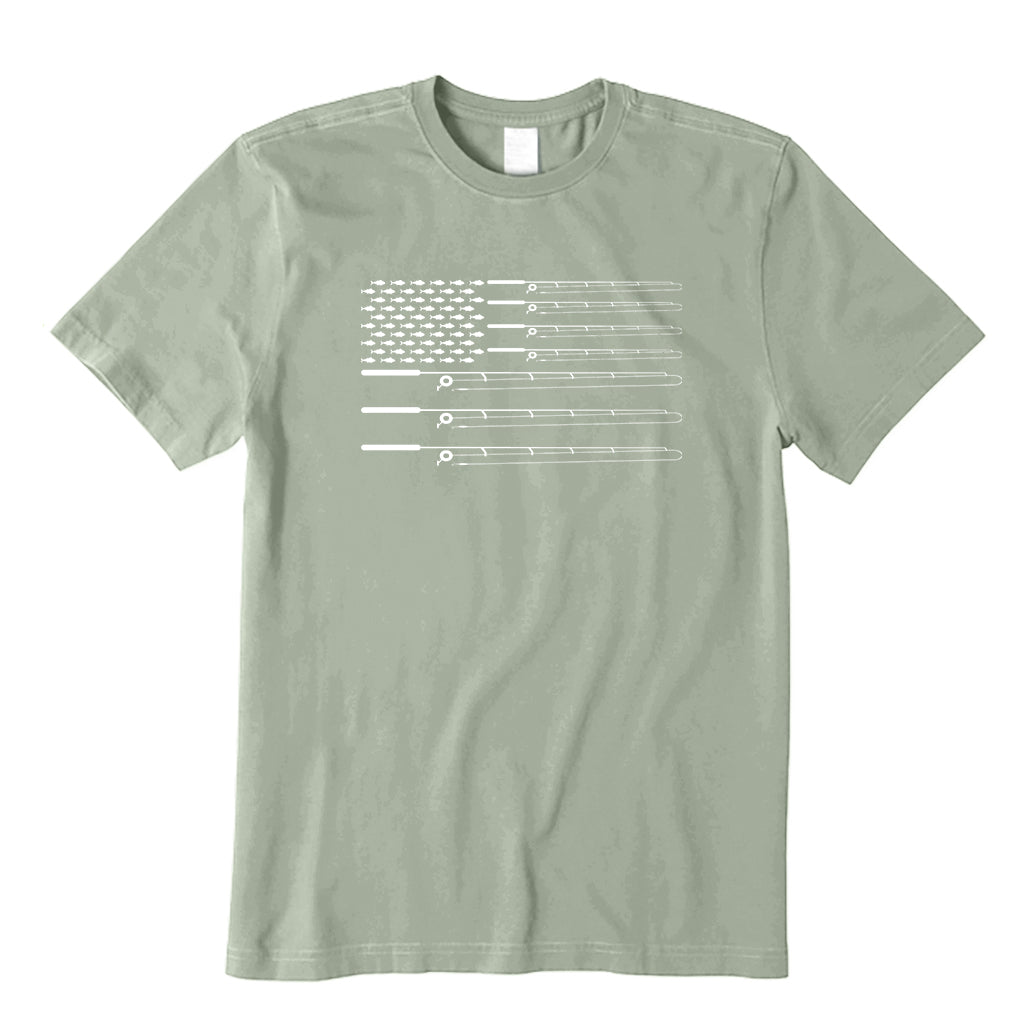Fly Fishing Rod American Flag T-Shirt