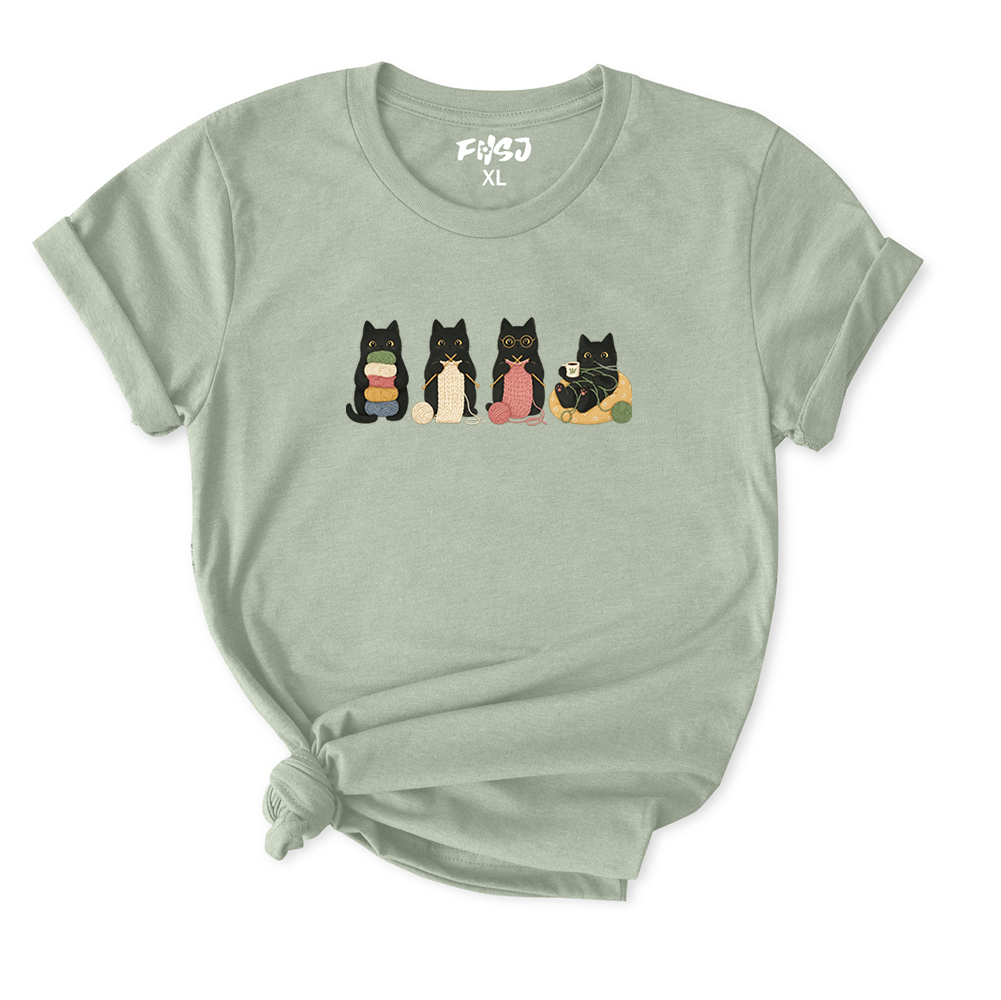Black Cats Knitting T-Shirt for Women