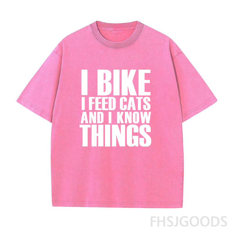 I Bike I Feed Cats and I Know Things Unisex Distressed T-Shirt