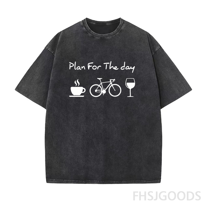 Plan For The Day Coffee Cycling Wine Unisex Distressed T-Shirt