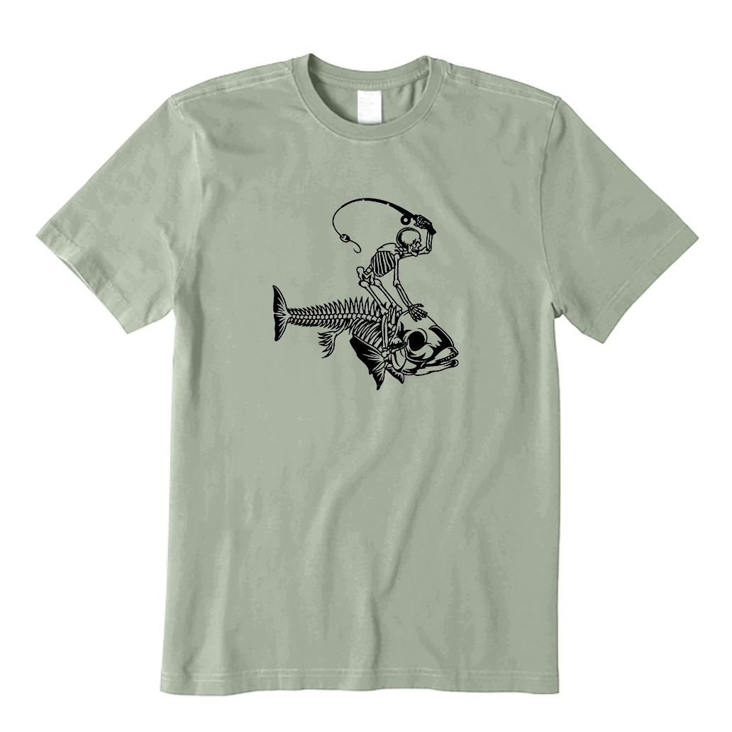 Fisherman Riding Fish Skeleton T-Shirt