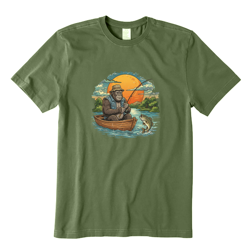 Gorilla Fishing At Sunset Vintage T-shirt