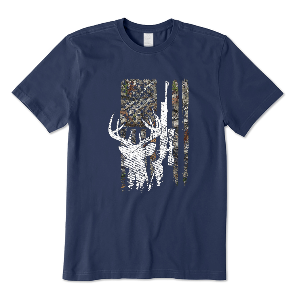 Deer Hunting Camouflage American Flag T-Shirt