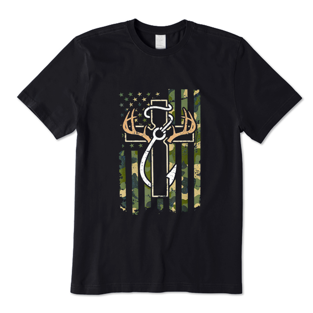 Deer Antlers Cross Fishing Hook T-shirt