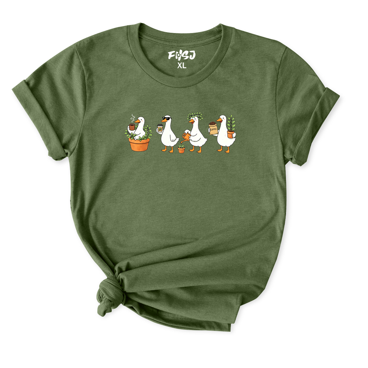 Coffee and Plant Lover Goose T-Shirt for Women