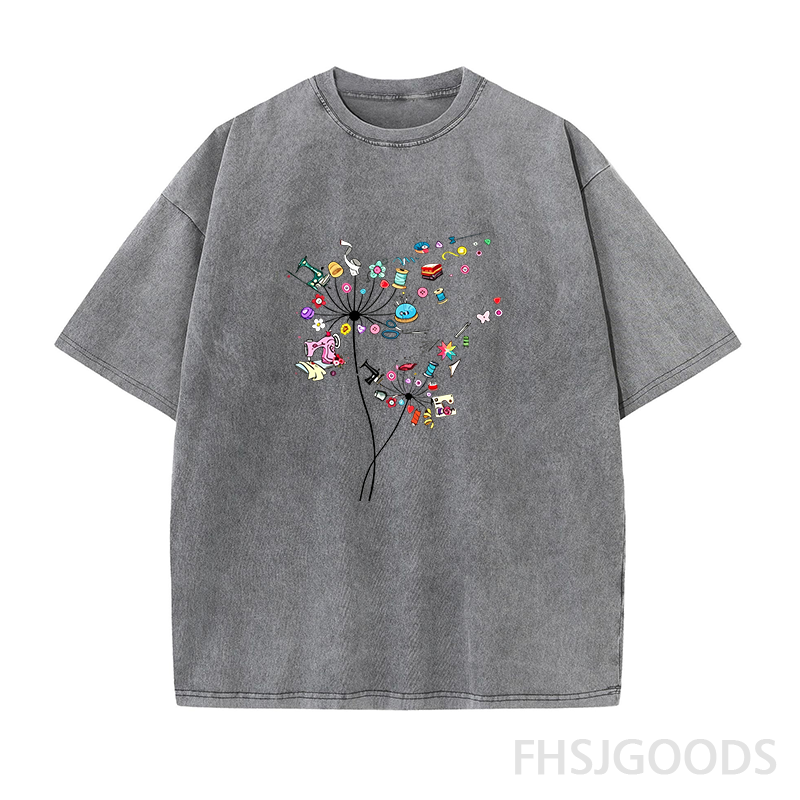 Cute Sewing Dandelion Flowers Unisex Distressed T-Shirt
