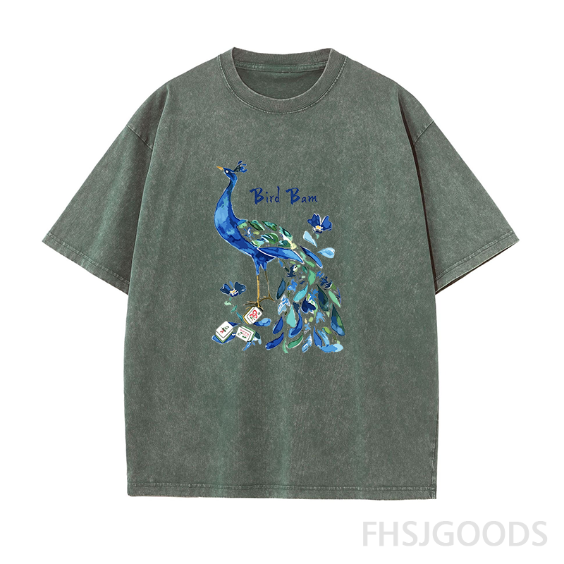 Bird Bam Mahjong Peacock Unisex Distressed T-Shirt