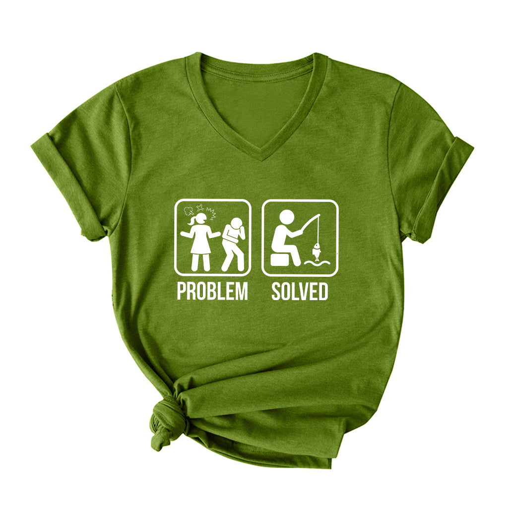Problem Solved Fishing V Neck T-Shirt for Women