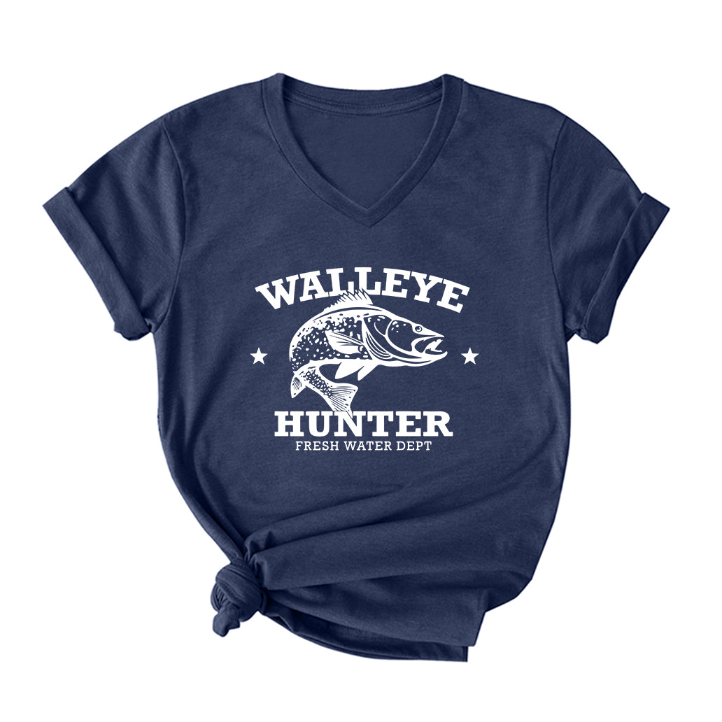 Walleye Hunter V Neck T-Shirt for Women