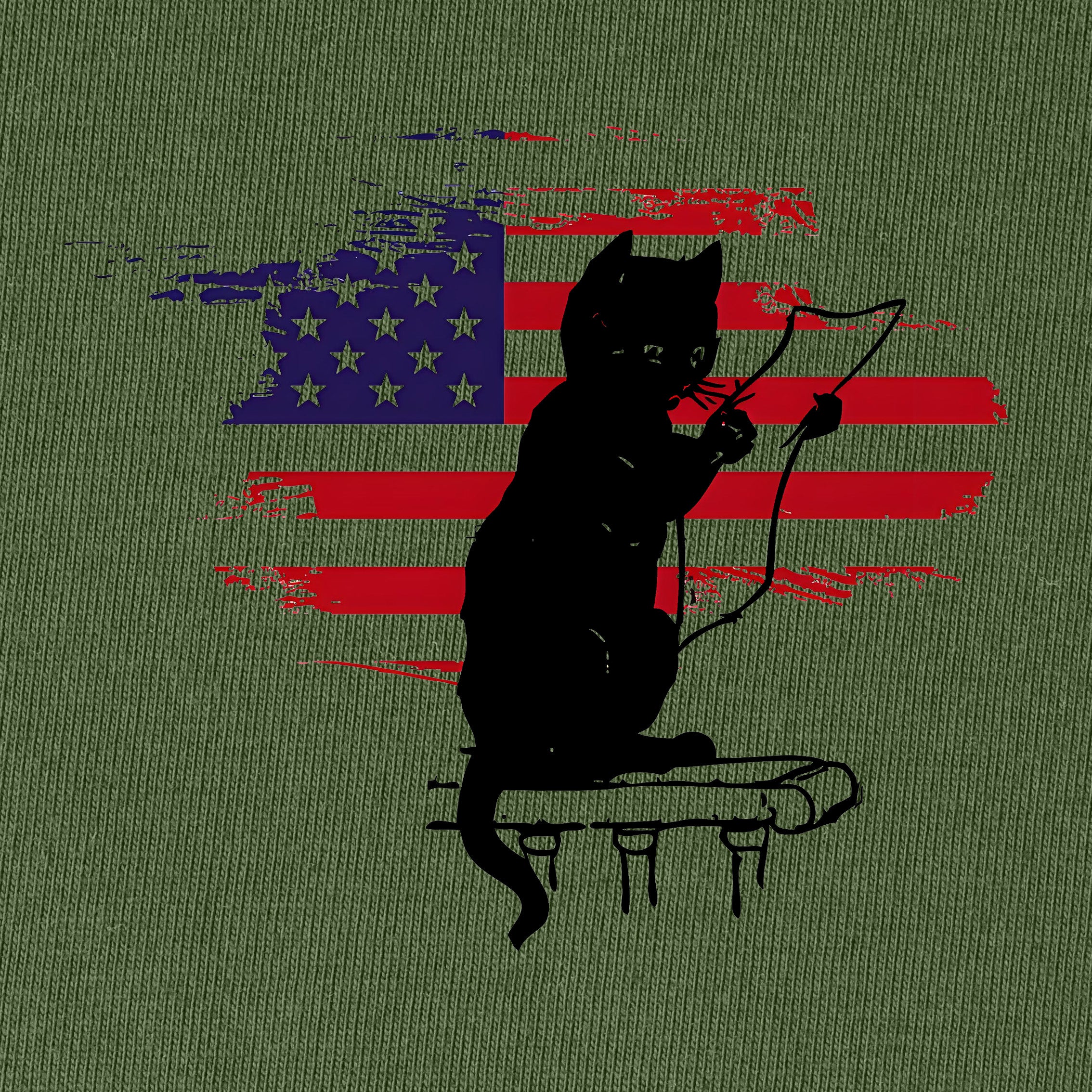 Black Cat With American T-Shirt for Women