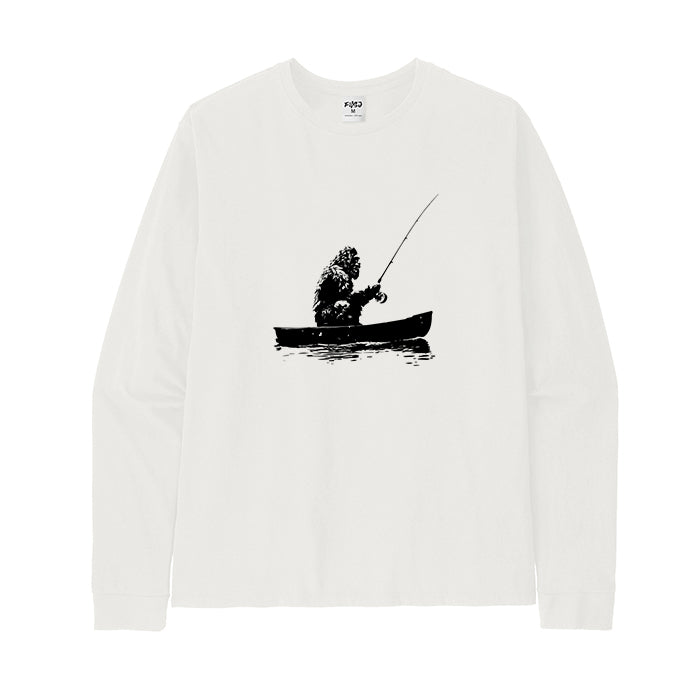 Bigfoot Fishing on Boat Long Sleeve T-Shirt