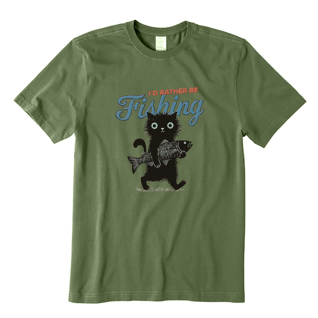 I'd Rather Be Fishing Black Cat T-shirt