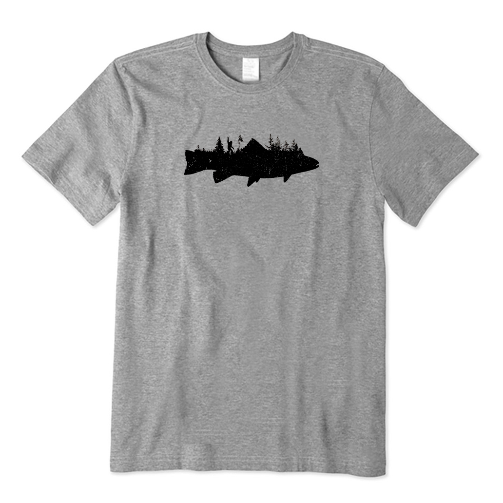 Trout with bigfoot in forest T-Shirt
