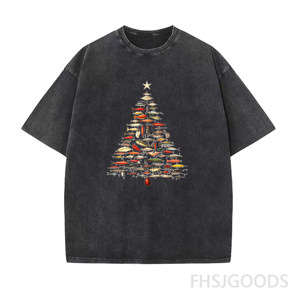 Fishing Lure Christmas Tree Unisex Distressed T-Shirt