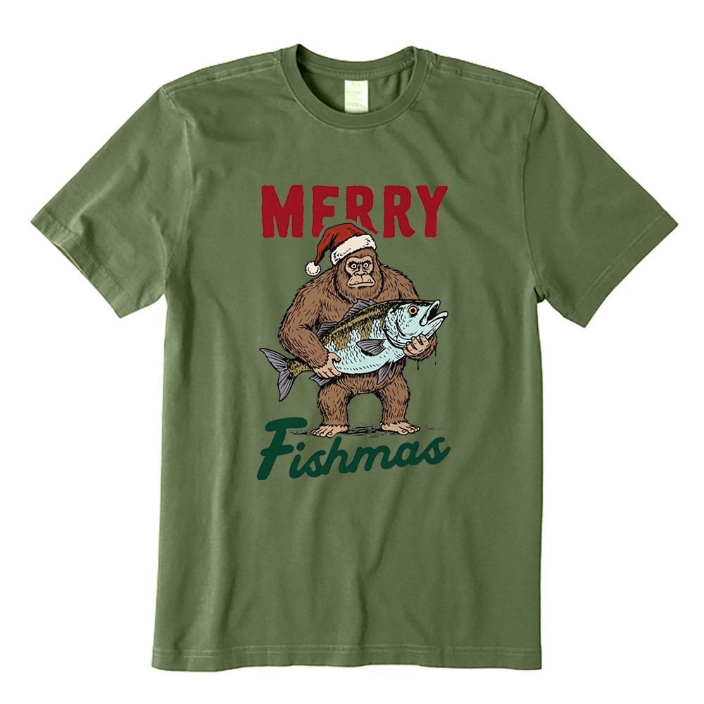 Merry Fishmas Bigfoot Fishing T-Shirt