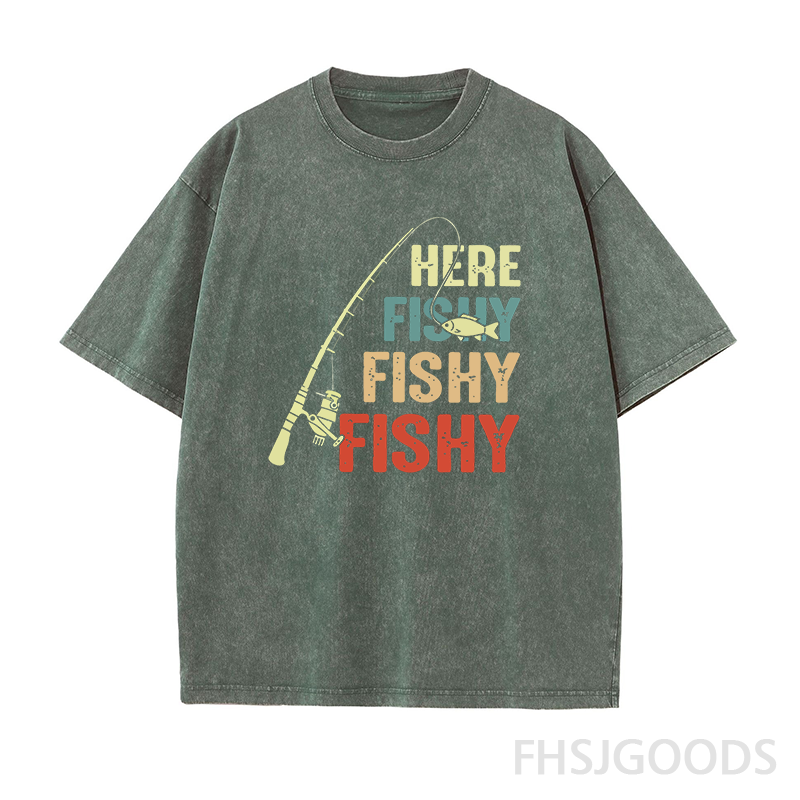 Vintage Fishing Rod Here Fishy Fishy Unisex Distressed T-Shirt