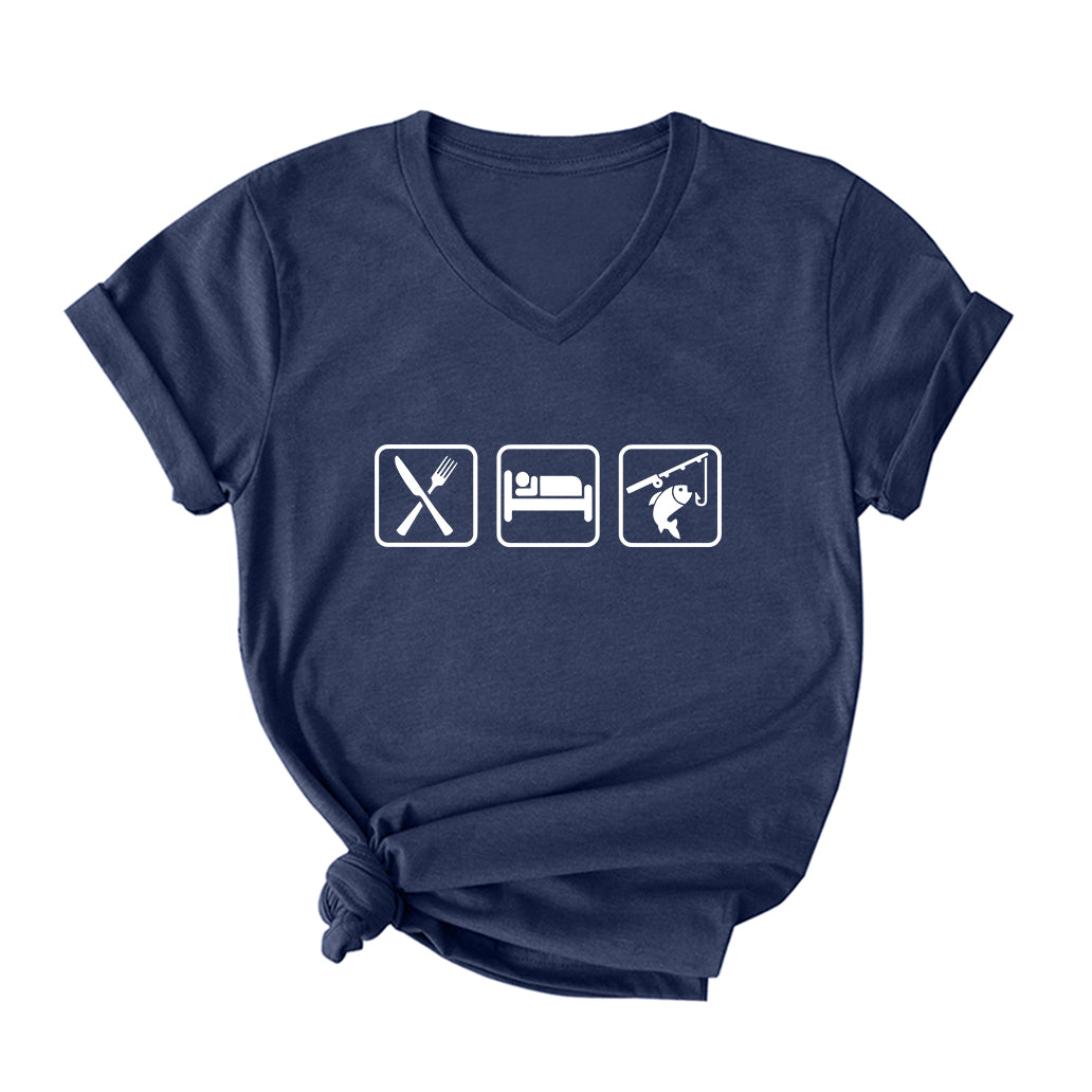 Eat Sleep Fish V Neck T-Shirt for Women