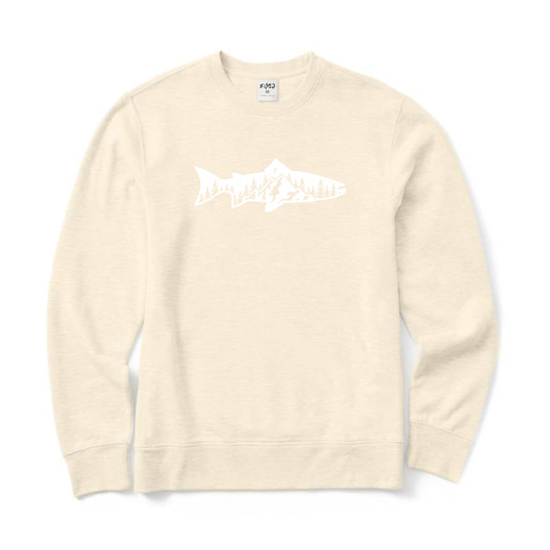 Fish and Mountain Moon Tree Crewneck Sweatshirt