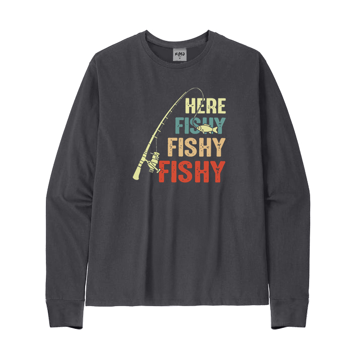 Vintage Fishing Rod Here Fishy Fishy Long Sleeve T-Shirt