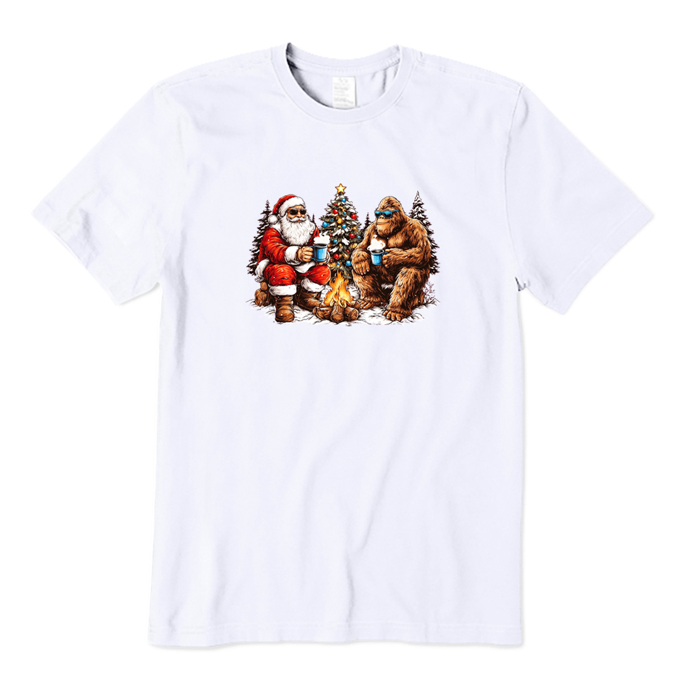 Santa And Bigfoot Camping Christmas T-Shirt