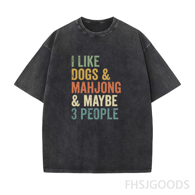 I Like Dogs & Mahjong & Maybe 3 People Unisex Distressed T-Shirt