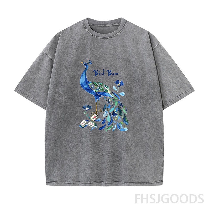 Bird Bam Mahjong Peacock Unisex Distressed T-Shirt