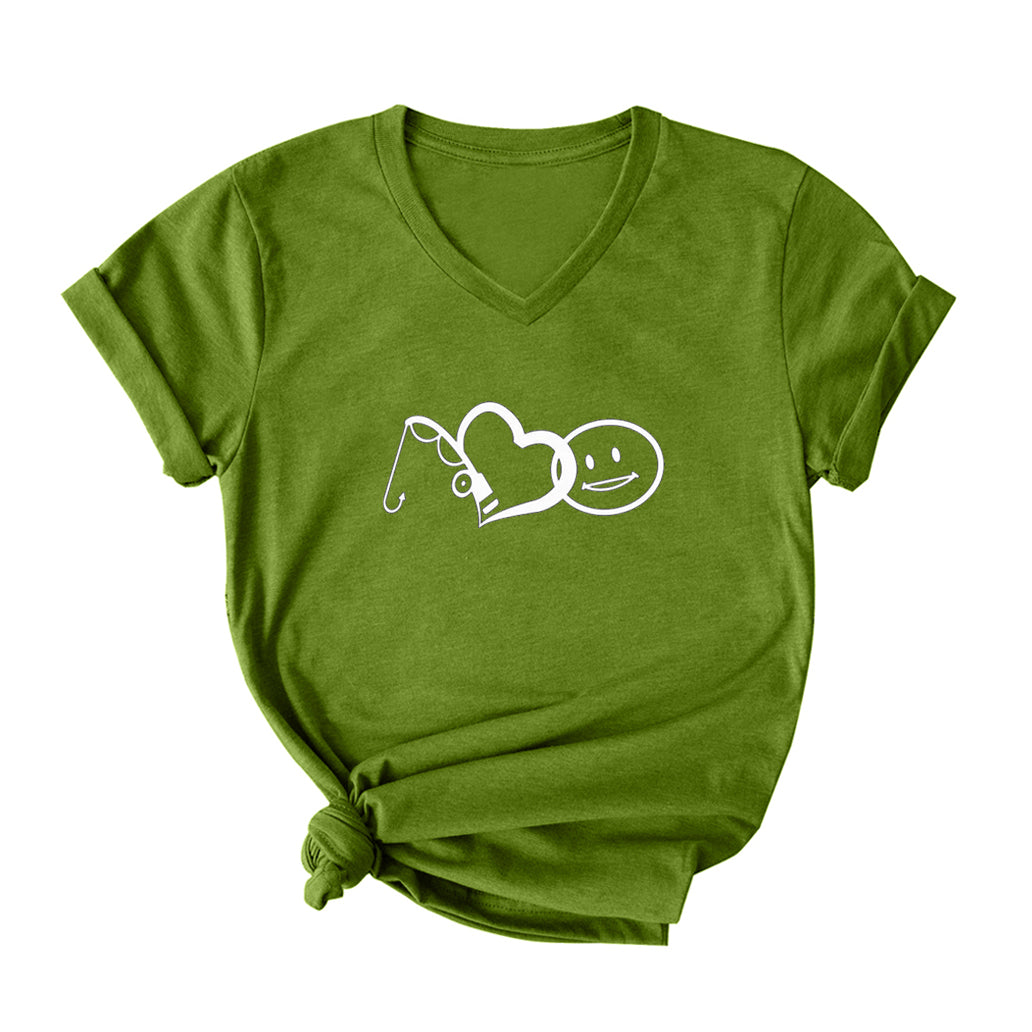 Love Fishing V Neck T-Shirt for Women
