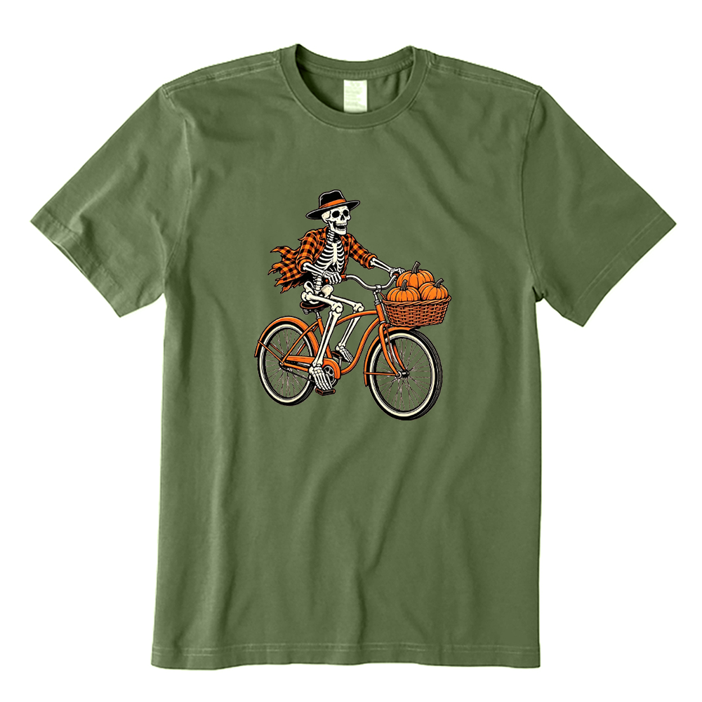 Skeleton Riding Bike With Pumpkins T-Shirt