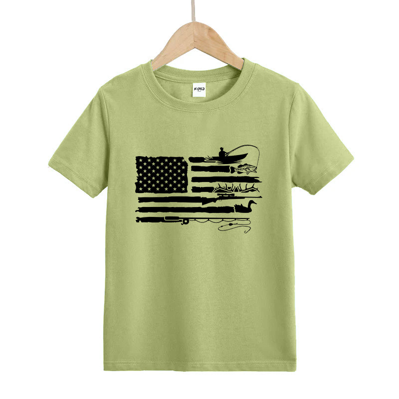 Fishing and Hunting American Flag Kid's T-Shirts