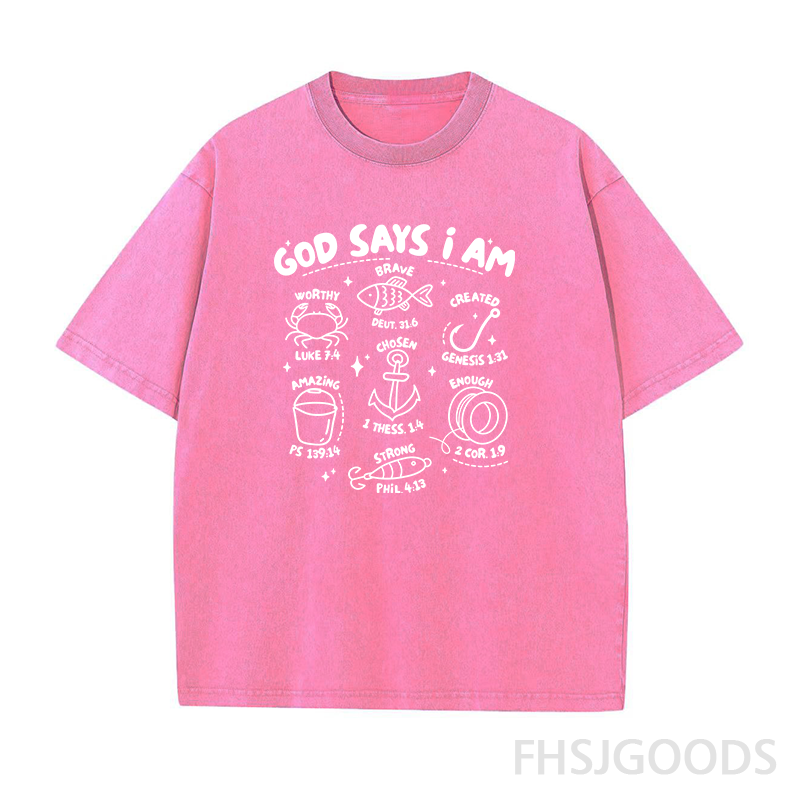 God Says I Am Boys Fishing Unisex Distressed T-Shirt