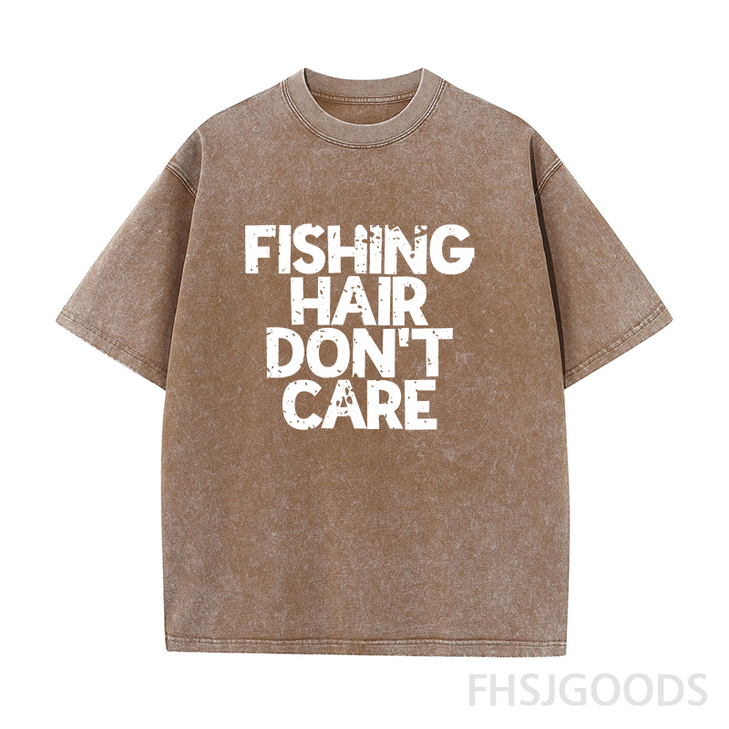 Fishing Hair Don't Care Unisex Distressed T-Shirt