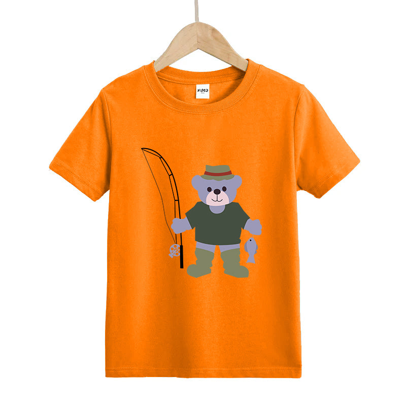 BEAR GONE FISHING Kids T-Shirt