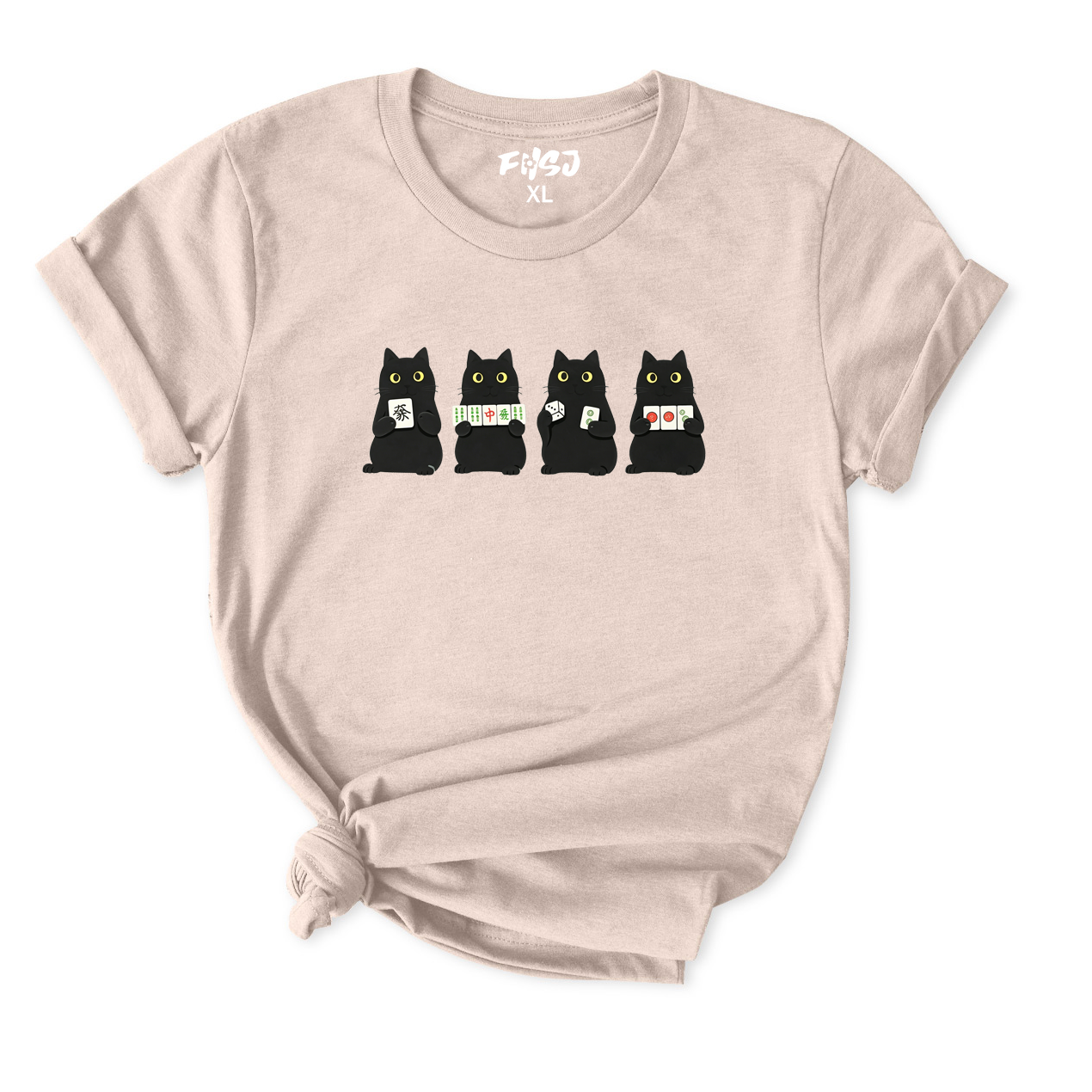 Cute Black Cat Mahjong T-Shirt for Women