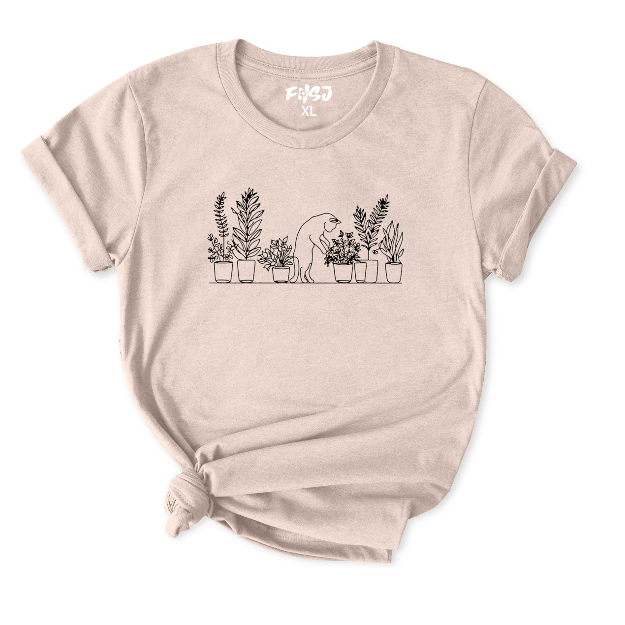 Cat and Plant Row T-Shirt for Women
