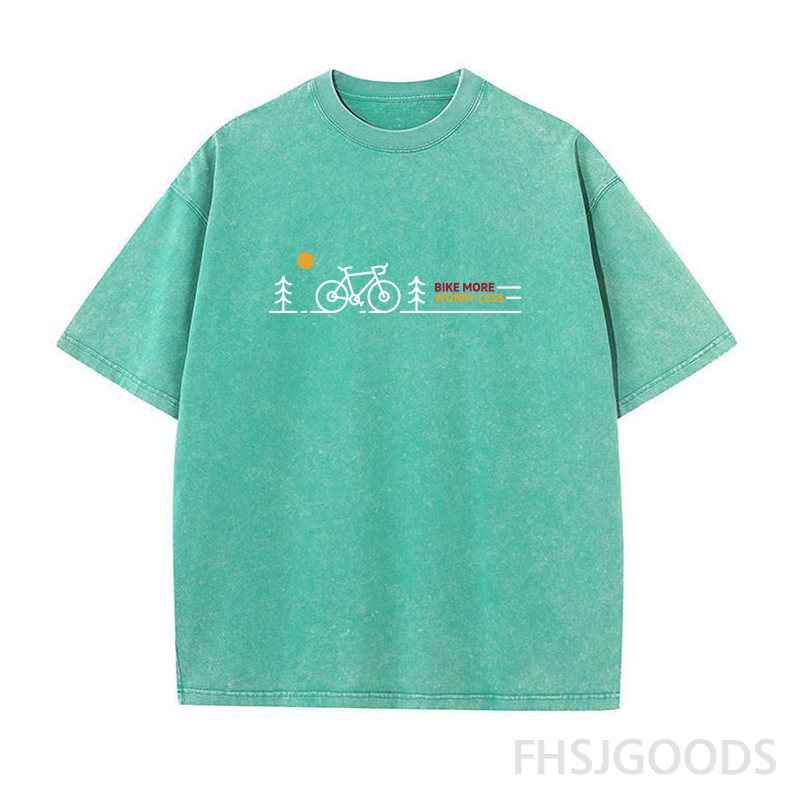 Bike More Worry Less Cycling Unisex Distressed T-Shirt