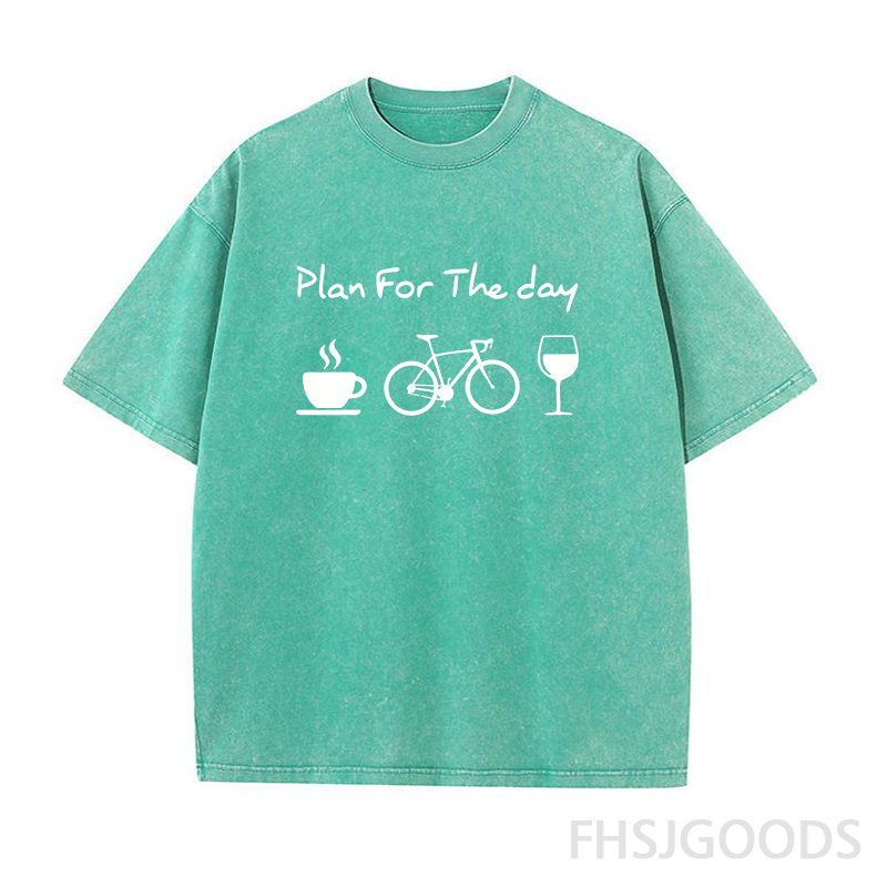 Plan For The Day Coffee Cycling Wine Unisex Distressed T-Shirt