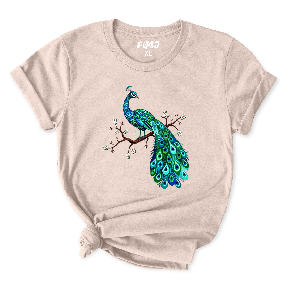 Mahjong Bird on Tile Branch T-Shirt for Women