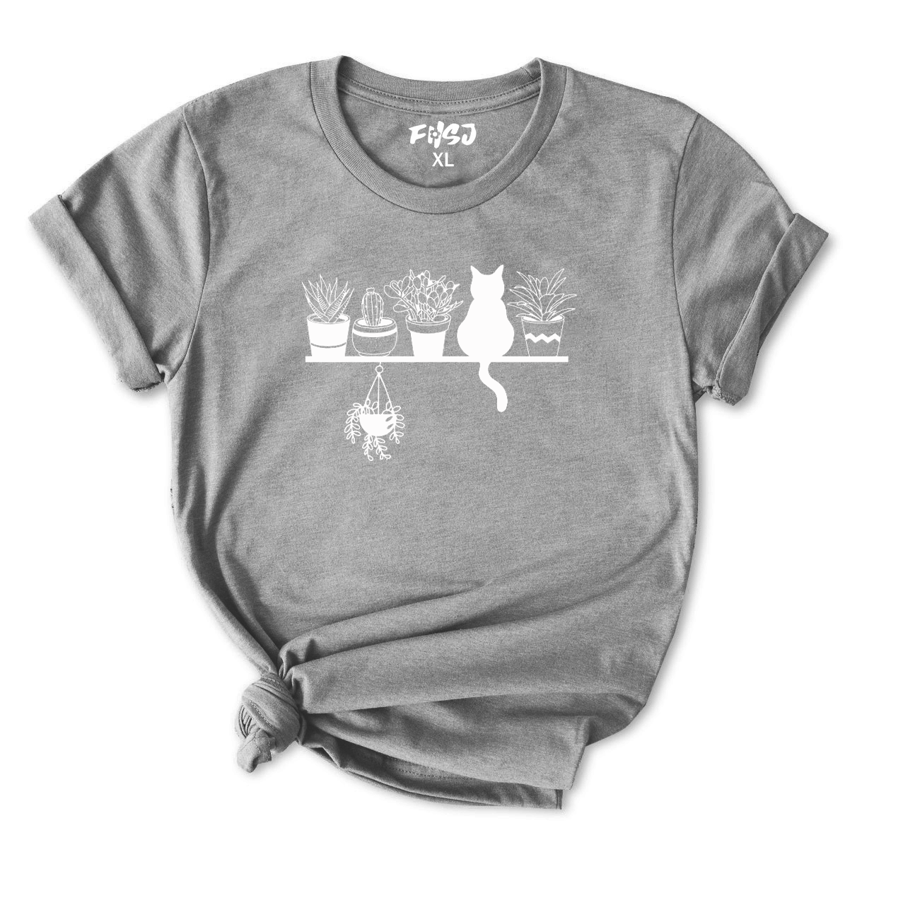 Cat with Succulents & Hanging Plant T-Shirt for Women