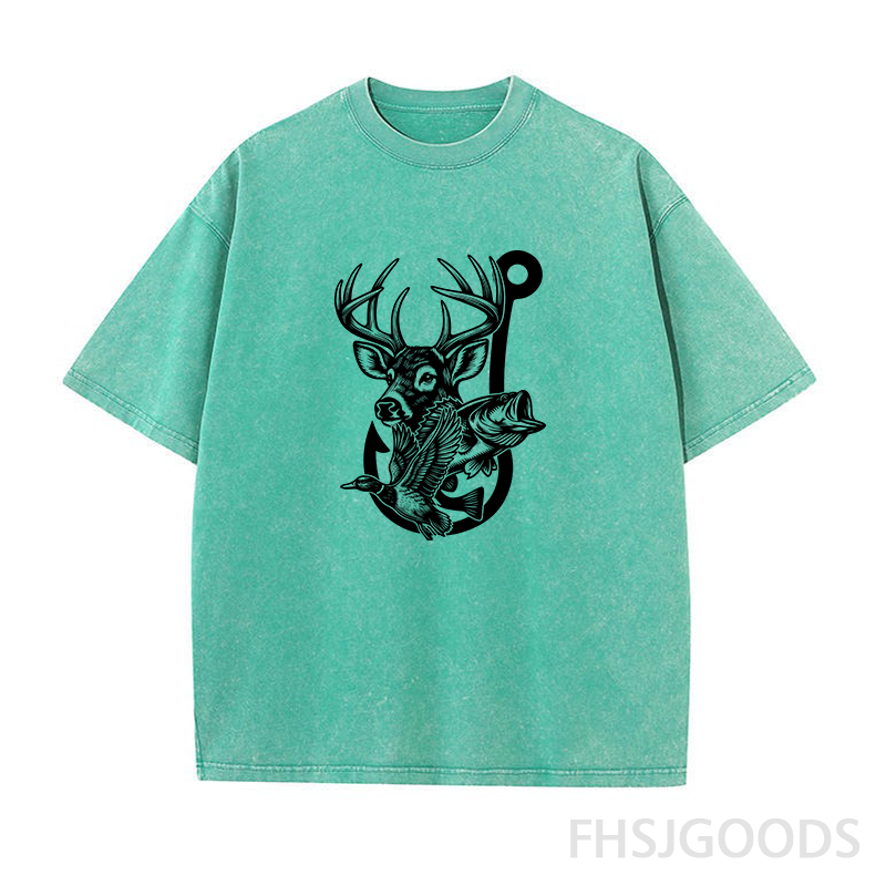 Deer Duck Fish Hook Unisex Distressed T-Shirt