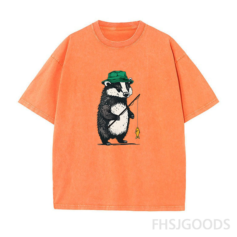 Fishing Badger Unisex Distressed T-Shirt