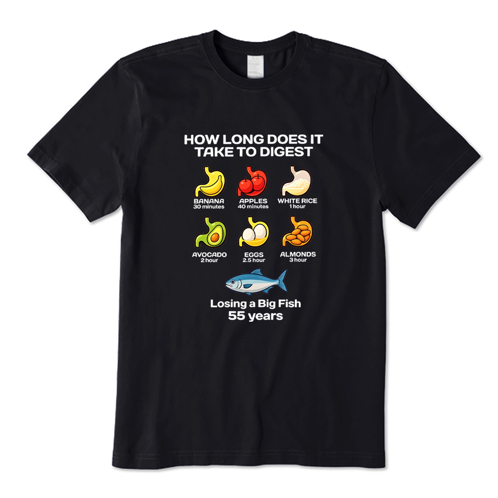 How Long Does It Take To Digest Funny Fishing T-Shirt