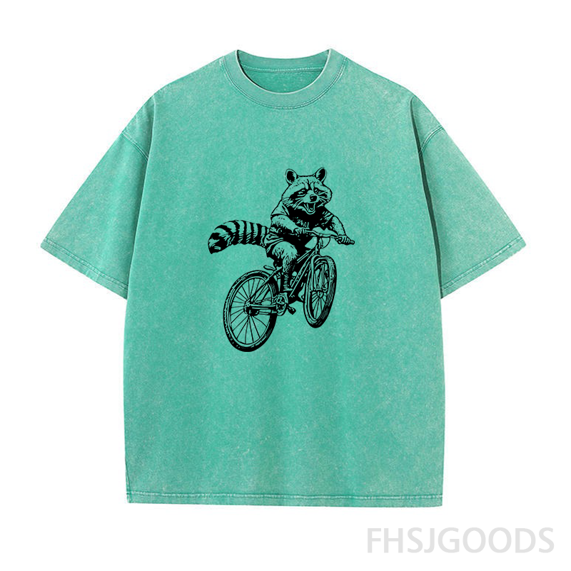 Mountain Biking Raccoon Unisex Distressed T-Shirt