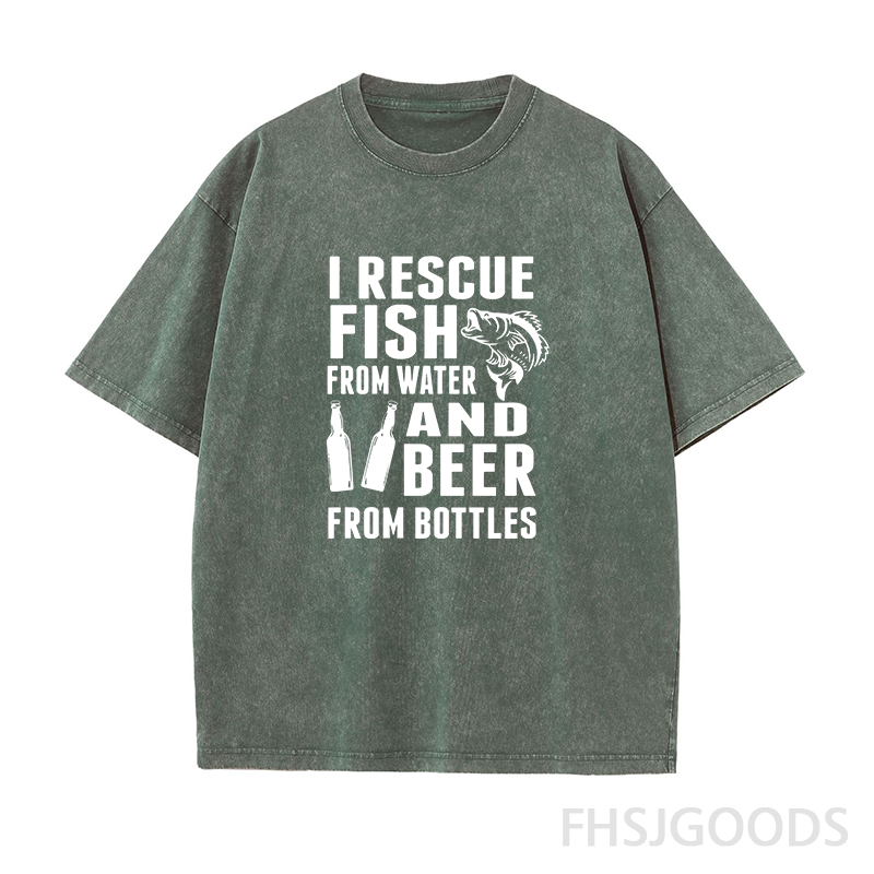 I Rescue Fish From Water and Beer From Bottles Unisex Distressed T-Shirt