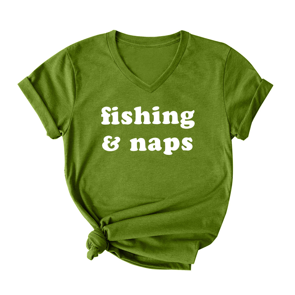 Fishing and Naps V Neck T-Shirt for Women